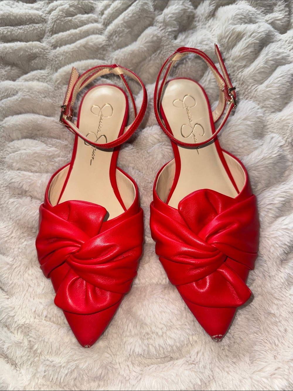 Jessica Simpson Orange/Red Knot-Front Pointed Slingback Flats